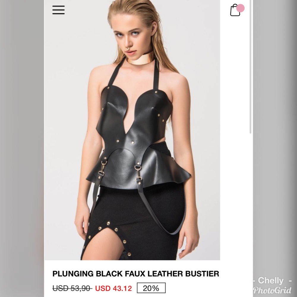 Plunging Faux Leather Bustier